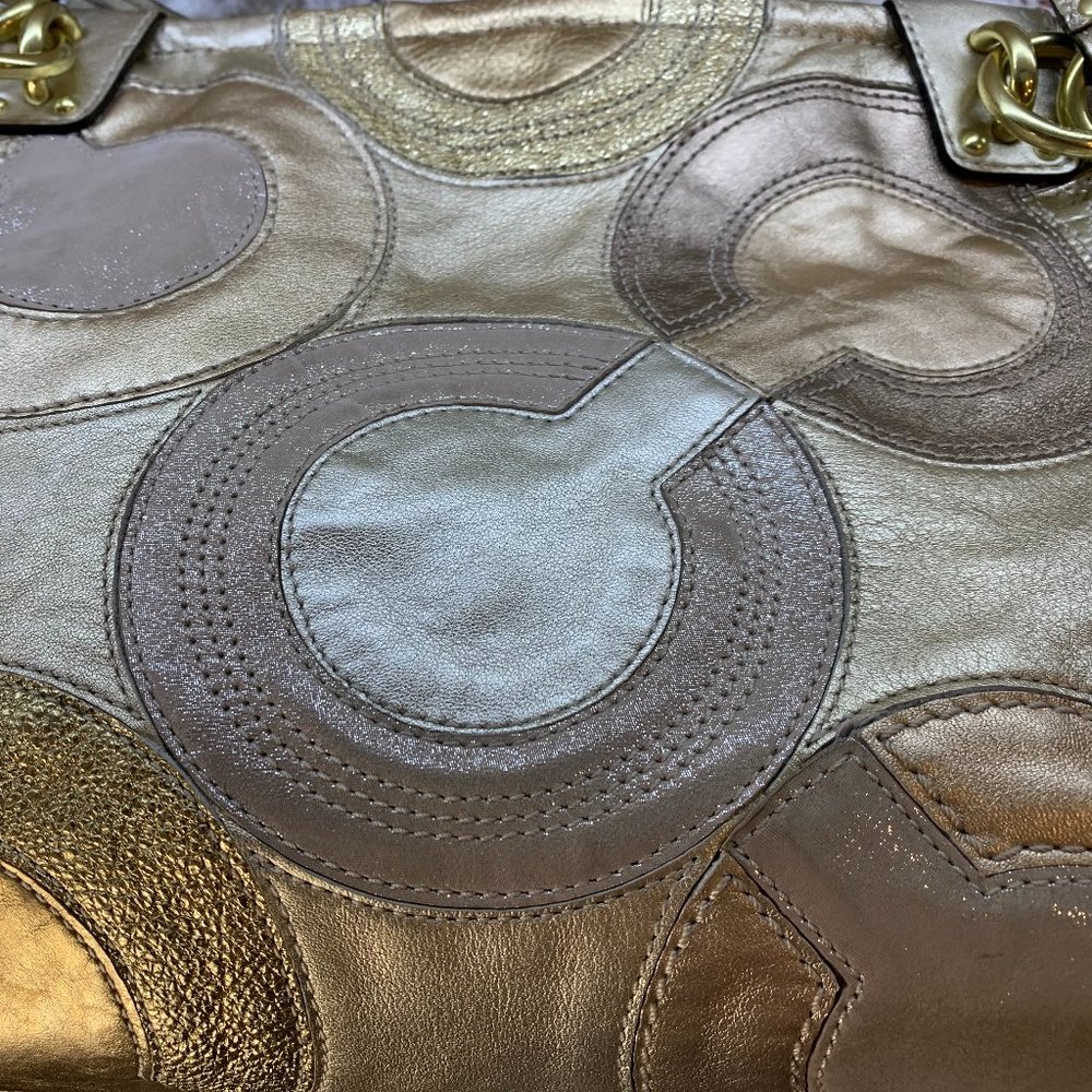 Coach Gold Inlaid Op Art Handbag 14833 Tote Crossbody - Picture 10 of 16
